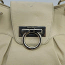 Salvatore Ferragamo Gancini Hand Bag Leather White Silver Auth 101988-17