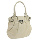 Salvatore Ferragamo Gancini Hand Bag Leather White Silver Auth 101988-1