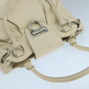 Salvatore Ferragamo Gancini Hand Bag Leather White Silver Auth 101988-6