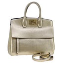 Salvatore Ferragamo Hand Bag Leather 2way Gold Auth 102010-1