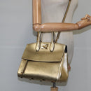 Salvatore Ferragamo Hand Bag Leather 2way Gold Auth 102010-22