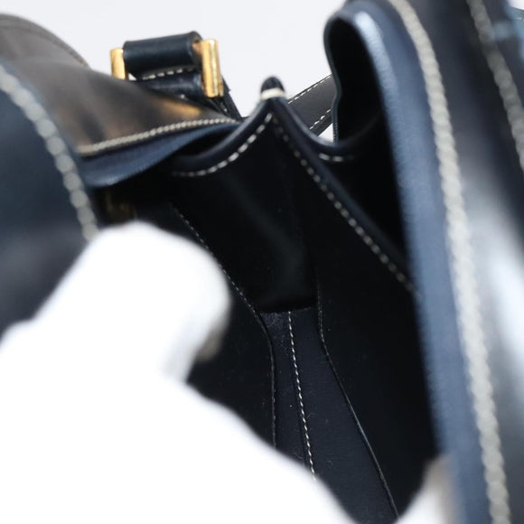 Christian Dior Shoulder Bag Leather Black Gold Auth 102014