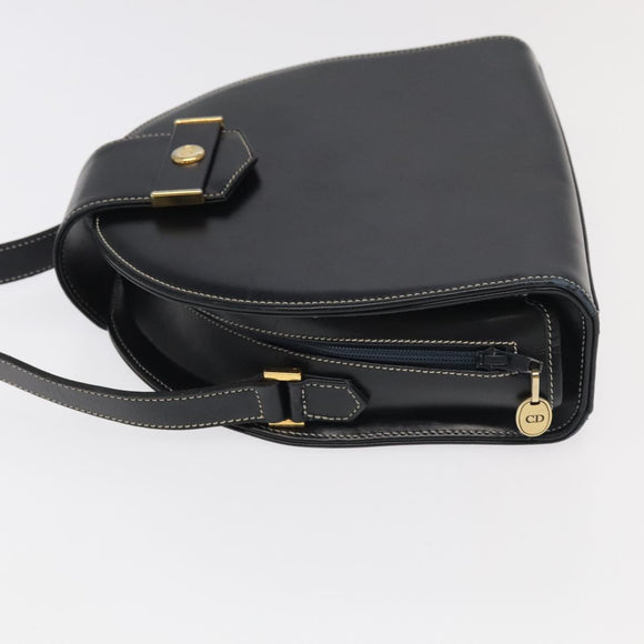 Christian Dior Shoulder Bag Leather Black Gold Auth 102014