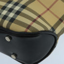 BURBERRY Nova Check Hand Bag Coated Canvas Beige Black Silver Auth 102020-9