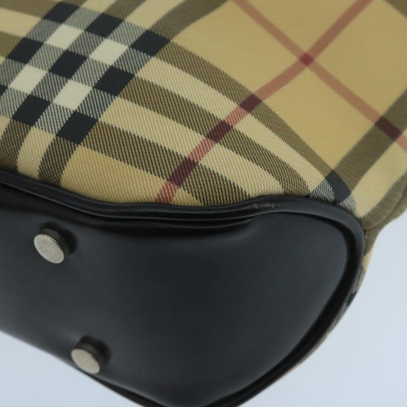 BURBERRY Nova Check Hand Bag Coated Canvas Beige Black Silver Auth 102020