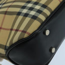 BURBERRY Nova Check Hand Bag Coated Canvas Beige Black Silver Auth 102020-14