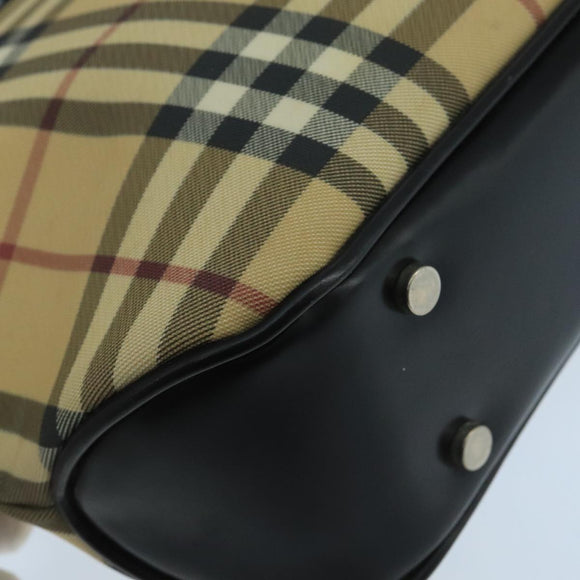 BURBERRY Nova Check Hand Bag Coated Canvas Beige Black Silver Auth 102020