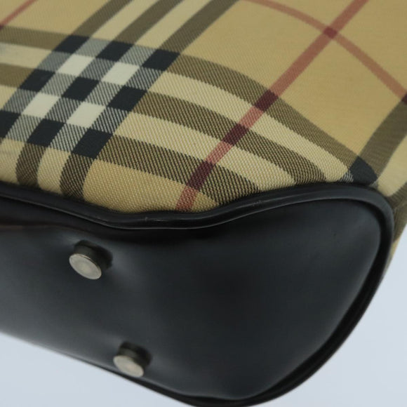 BURBERRY Nova Check Hand Bag Coated Canvas Beige Black Silver Auth 102020