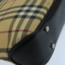 BURBERRY Nova Check Hand Bag Coated Canvas Beige Black Silver Auth 102020-16