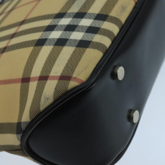 BURBERRY Nova Check Hand Bag Coated Canvas Beige Black Silver Auth 102020