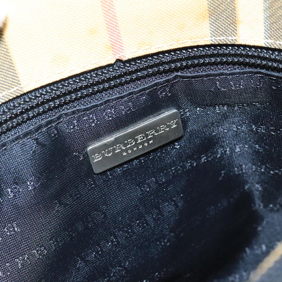 BURBERRY Nova Check Hand Bag Coated Canvas Beige Black Silver Auth 102020