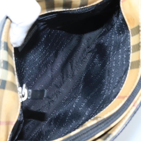 BURBERRY Nova Check Hand Bag Coated Canvas Beige Black Silver Auth 102020