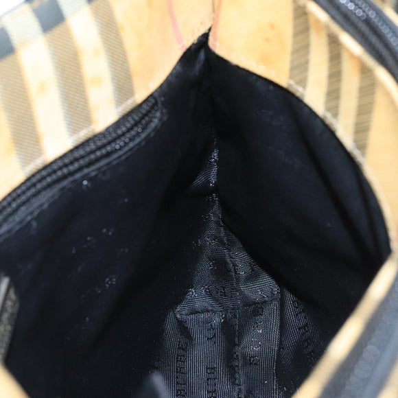 BURBERRY Nova Check Hand Bag Coated Canvas Beige Black Silver Auth 102020