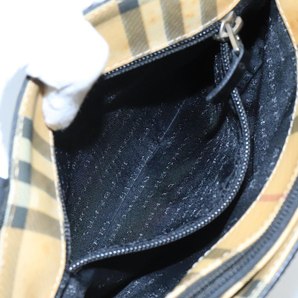 BURBERRY Nova Check Hand Bag Coated Canvas Beige Black Silver Auth 102020