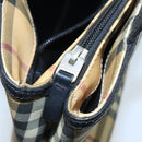 BURBERRY Nova Check Hand Bag Coated Canvas Beige Black Silver Auth 102020-20