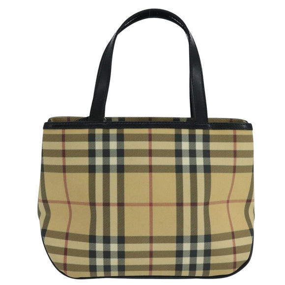 BURBERRY Nova Check Hand Bag Coated Canvas Beige Black Silver Auth 102020