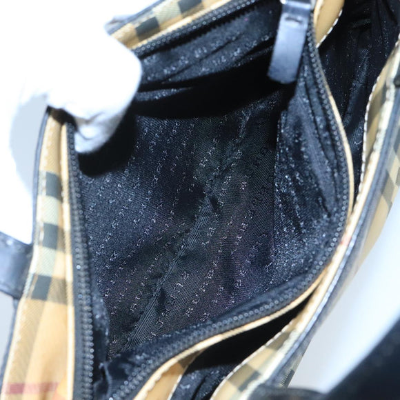 BURBERRY Nova Check Hand Bag Coated Canvas Beige Black Silver Auth 102020