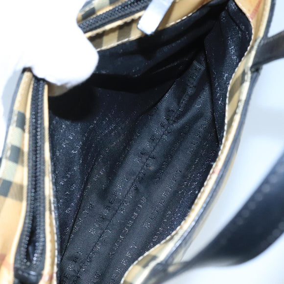 BURBERRY Nova Check Hand Bag Coated Canvas Beige Black Silver Auth 102020