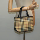 BURBERRY Nova Check Hand Bag Coated Canvas Beige Black Silver Auth 102020-22