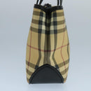 BURBERRY Nova Check Hand Bag Coated Canvas Beige Black Silver Auth 102020-3