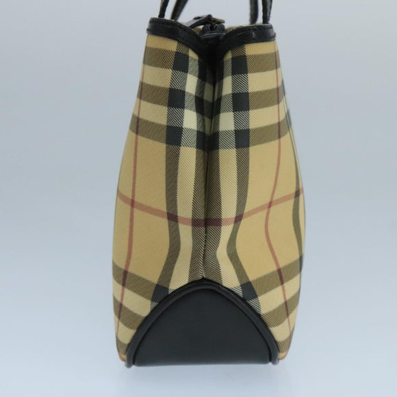 BURBERRY Nova Check Hand Bag Coated Canvas Beige Black Silver Auth 102020