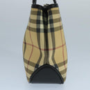 BURBERRY Nova Check Hand Bag Coated Canvas Beige Black Silver Auth 102020-4