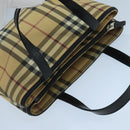 BURBERRY Nova Check Hand Bag Coated Canvas Beige Black Silver Auth 102020-6
