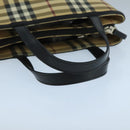 BURBERRY Nova Check Hand Bag Coated Canvas Beige Black Silver Auth 102020-7