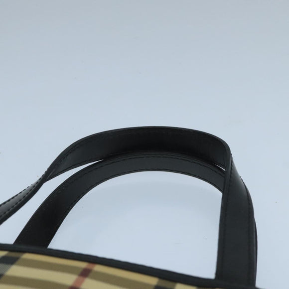 BURBERRY Nova Check Hand Bag Coated Canvas Beige Black Silver Auth 102020