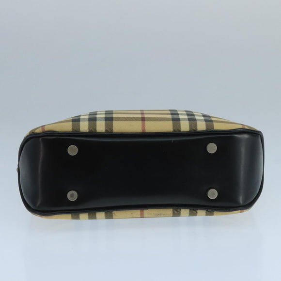BURBERRY Nova Check Hand Bag Coated Canvas Beige Black Silver Auth 102020
