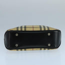 BURBERRY Nova Check Hand Bag Coated Canvas Beige Black Silver Auth 102020-5