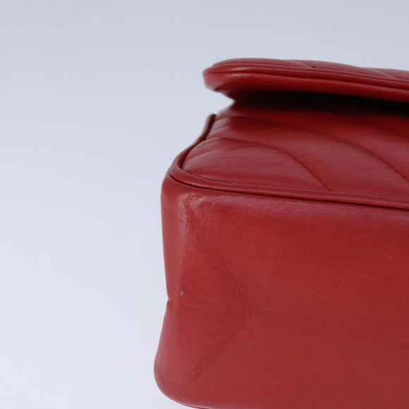 CHANEL V Stitch Chain Shoulder Bag Lamb Skin Red CC Auth 102030A