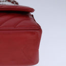 CHANEL V Stitch Chain Shoulder Bag Lamb Skin Red CC Auth 102030A-14
