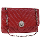 CHANEL V Stitch Chain Shoulder Bag Lamb Skin Red CC Auth 102030A-1