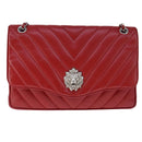 CHANEL V Stitch Chain Shoulder Bag Lamb Skin Red CC Auth 102030A-13