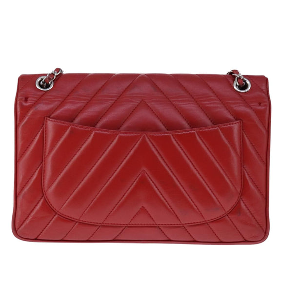 CHANEL V Stitch Chain Shoulder Bag Lamb Skin Red CC Auth 102030SAM