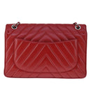 CHANEL V Stitch Chain Shoulder Bag Lamb Skin Red CC Auth 102030A-2