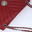 CHANEL V Stitch Chain Shoulder Bag Lamb Skin Red CC Auth 102030A-6