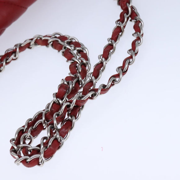 CHANEL V Stitch Chain Shoulder Bag Lamb Skin Red CC Auth 102030A