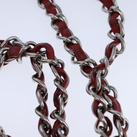 CHANEL V Stitch Chain Shoulder Bag Lamb Skin Red CC Auth 102030A