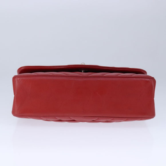 CHANEL V Stitch Chain Shoulder Bag Lamb Skin Red CC Auth 102030A