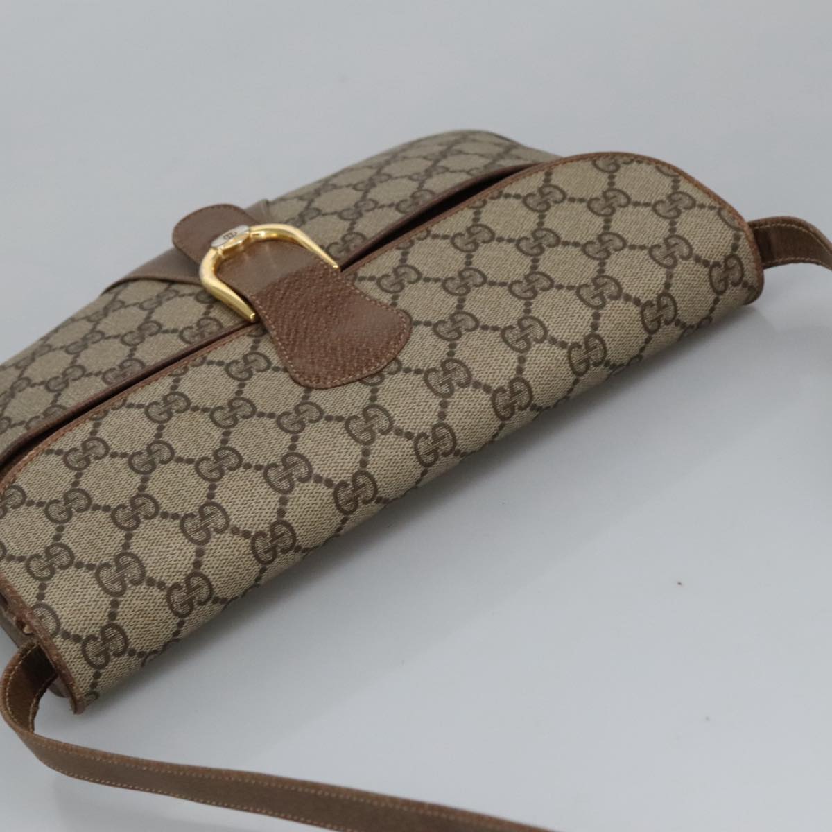 GUCCI GG Supreme Shoulder Bag PVC Beige Gold Auth 102052