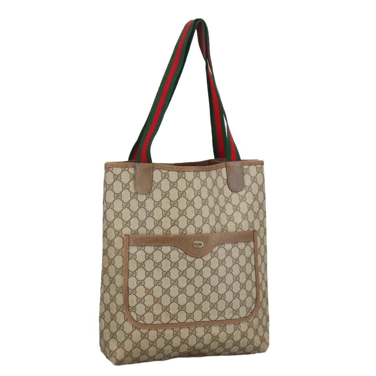 GUCCI GG Supreme Web Sherry Line Tote Bag PVC Beige Red Green Auth 102053