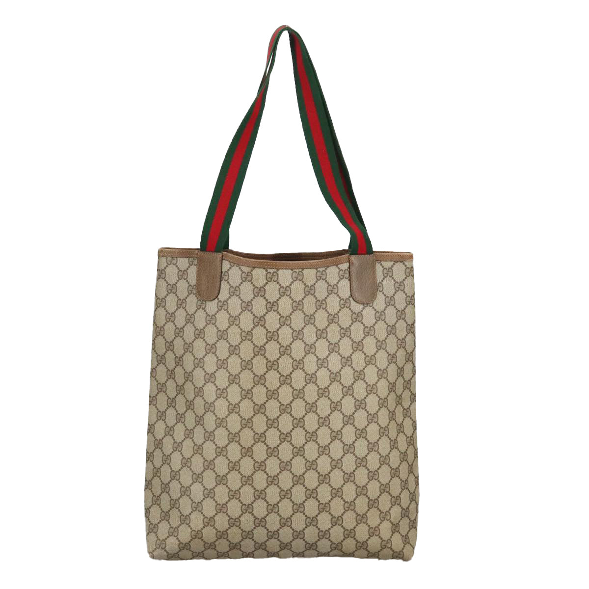 GUCCI GG Supreme Web Sherry Line Tote Bag PVC Beige Red Green Auth 102053