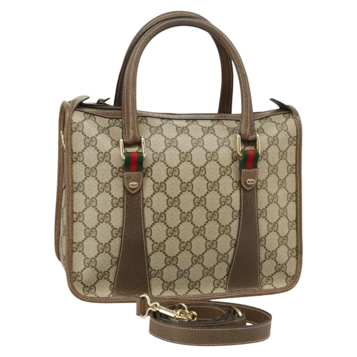 GUCCI GG Supreme Web Sherry Line Hand Bag PVC 2way Beige 58 02 039 Auth 102054