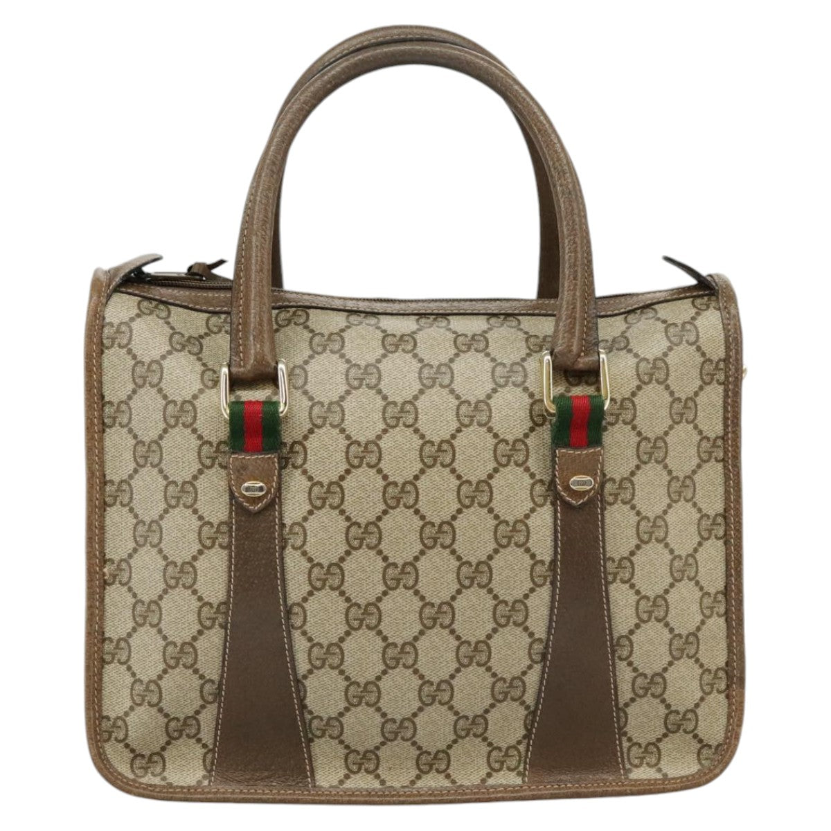 GUCCI GG Supreme Web Sherry Line Hand Bag PVC 2way Beige 58 02 039 Auth 102054 - 0