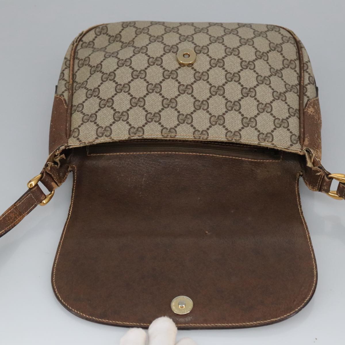 GUCCI GG Supreme Shoulder Bag PVC Beige Gold 001 115 4425 Auth 102057