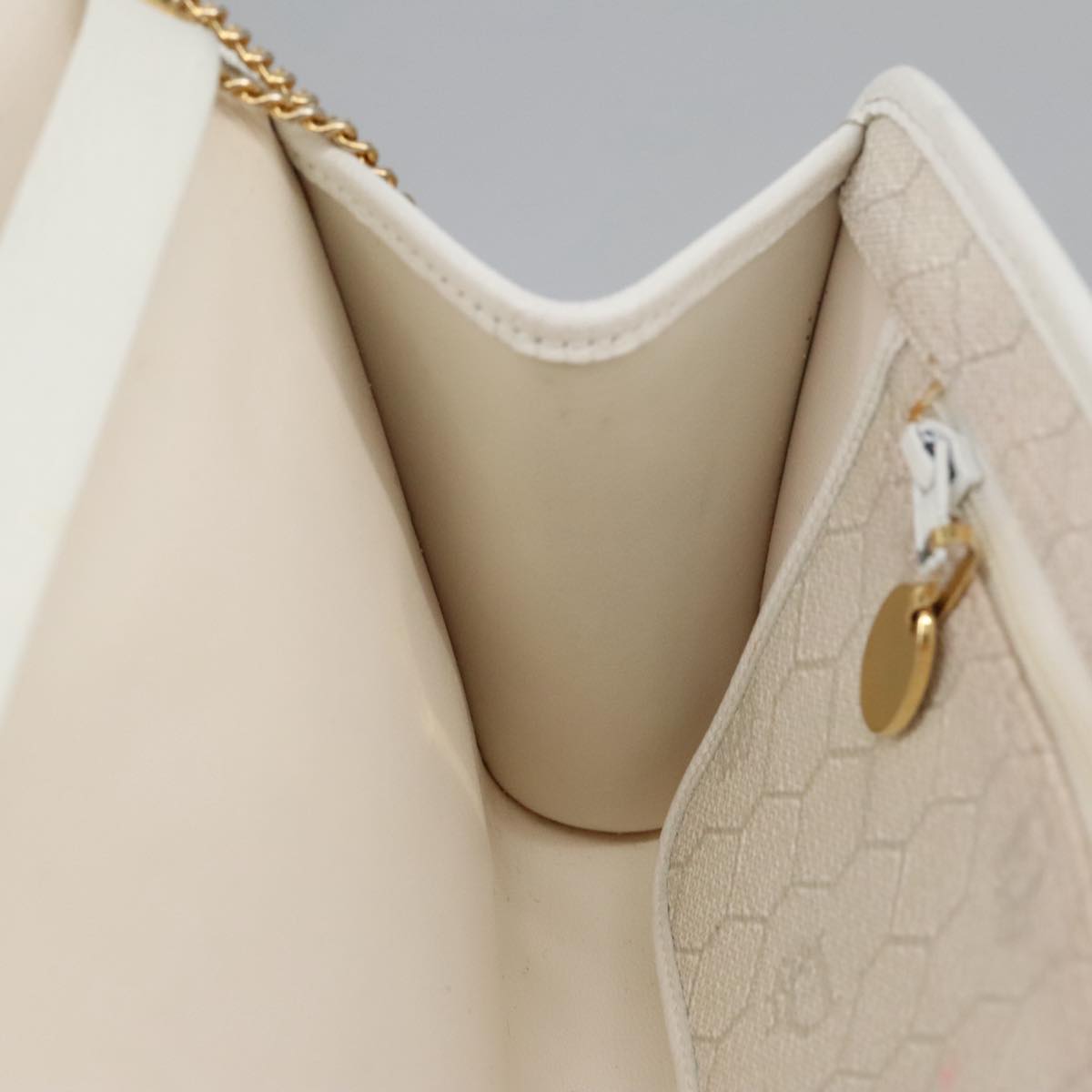 Christian Dior Honeycomb Canvas Chain Shoulder Bag PVC White Gold Auth 102058