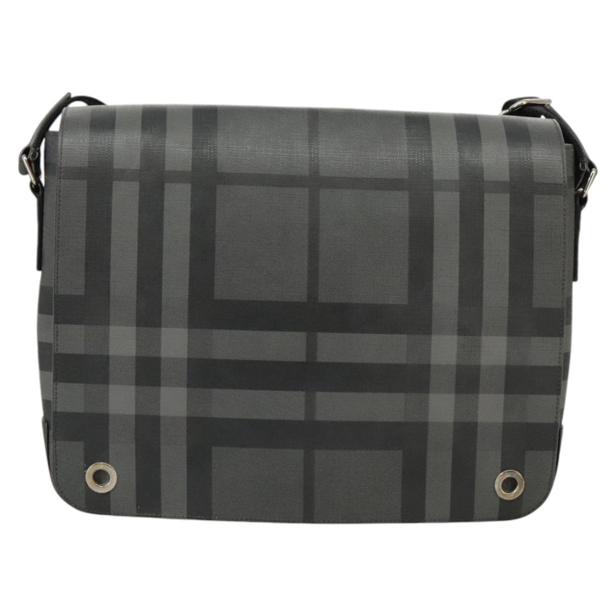 BURBERRY Nova Check Shoulder Bag PVC Leather Black Gray Silver Auth 102059 - 0