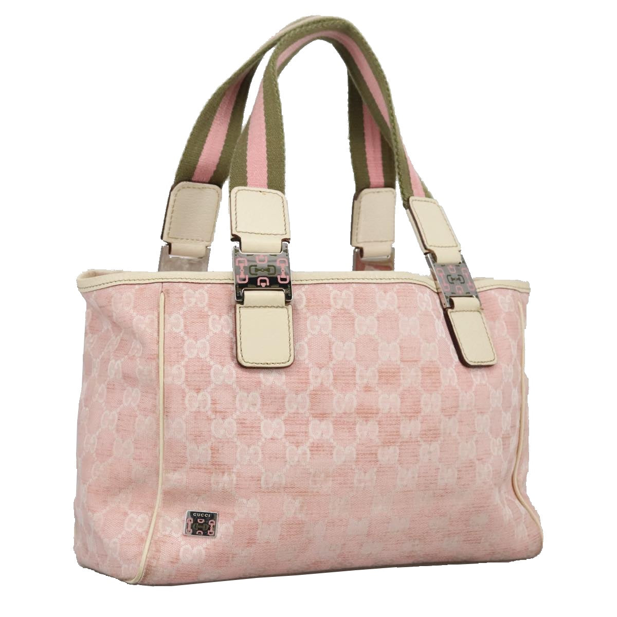 GUCCI GG Canvas Sherry Line Tote Bag Khaki Pink 145810 Auth 102064